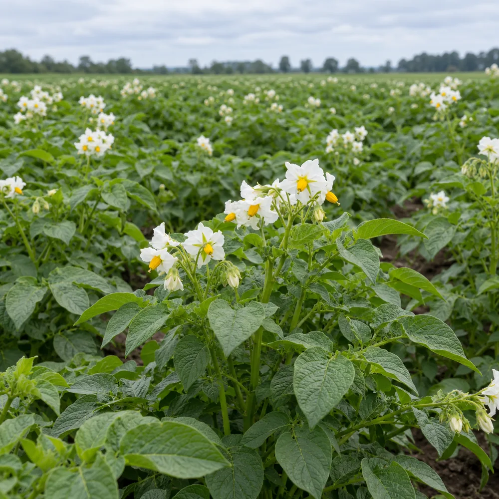Blühender Kartoffelbestand im Sommer